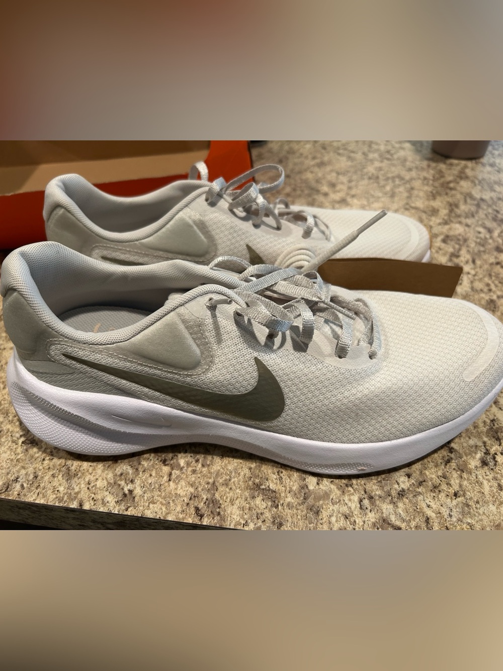 Nike cream Sneakers with Swoosh Accent, size 12, Nike Revolution